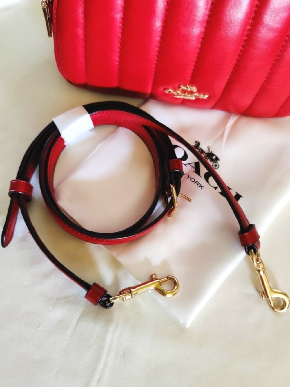 Coach Serena Mini Satchel with Linear Quilted Nappa Leather in Electric Red, EUC - Picture 10 of 12